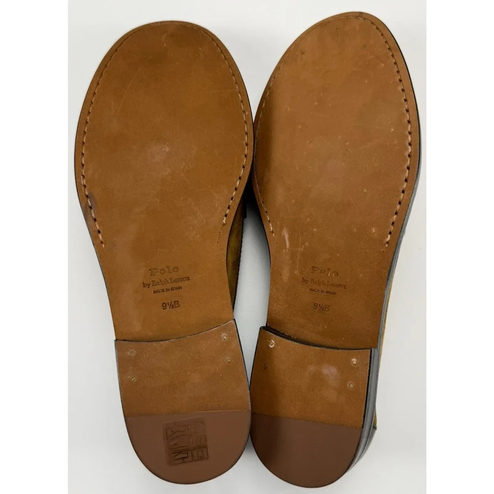 Polo Ralph Lauren Mens 9.5 B Suede Leather Penny Loafers Brown Made Spain
